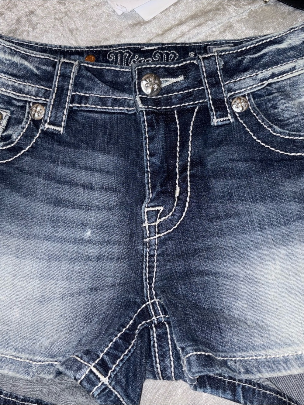 Miss Me Dark Blue Washed Jeans with White Contrast Stitching
